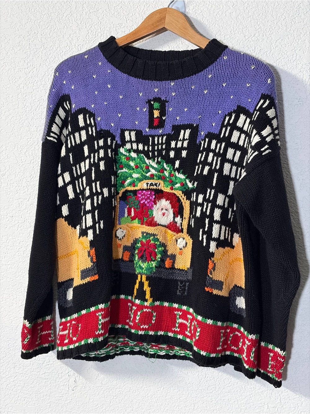 Tiara “Ho Ho Ho ”Santa City Taxi ugly Christmas sweater Vintage XL